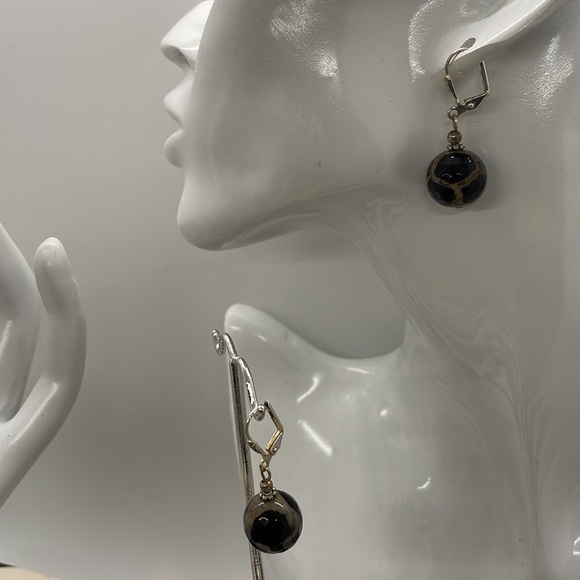 Gorgeous Bead Earrings, Browns, Animal Print, Pattern, Neutral, Sterling Silver - Picture 4 of 5